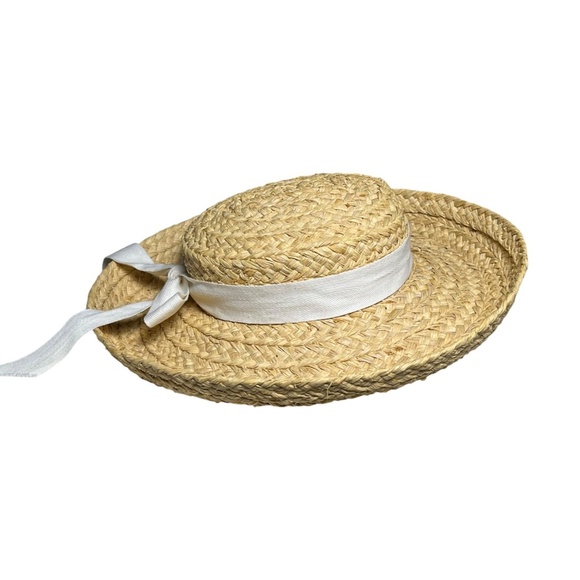 Helen Kaminski Classic 5 Raffia Straw Hat White Ribbon Bow Sun Handmade Natural - Picture 9 of 9
